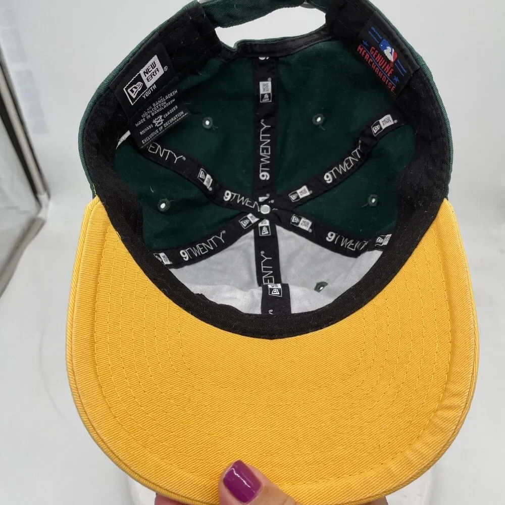Oakland A's Youth Baseball Hat. Adjustable Green/Yellow 9Forty New Era 2017